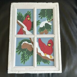 NEW painted glass cardinals and winter greens